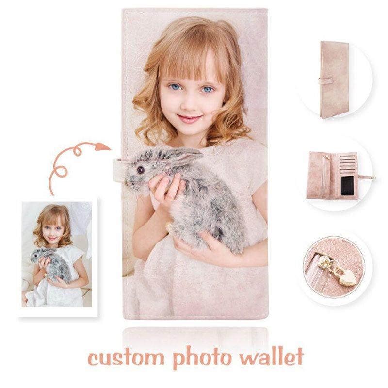 Photo Engraved Wallet Long Style Leather Red - Women's