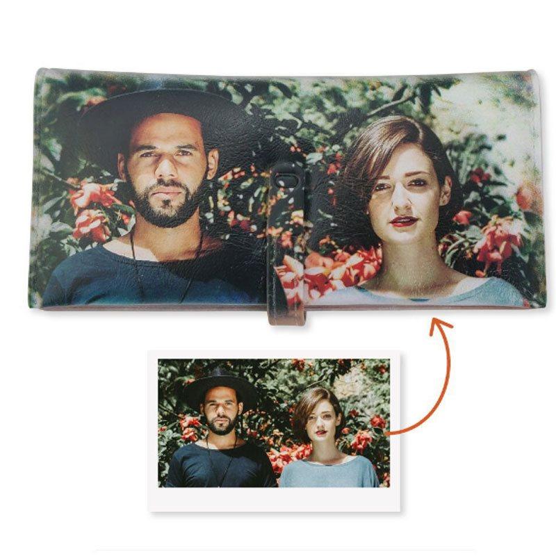 Photo Engraved Wallet Long Style Leather Red - Women's